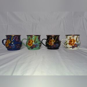 McKenzie Childs Set of 4 different Floral enamel mugs. Petfect Christmas gift.